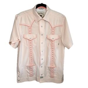 Rowel Western Trevi Collection Shirt Medium Guayabera Pearl Snap Short Sleeve